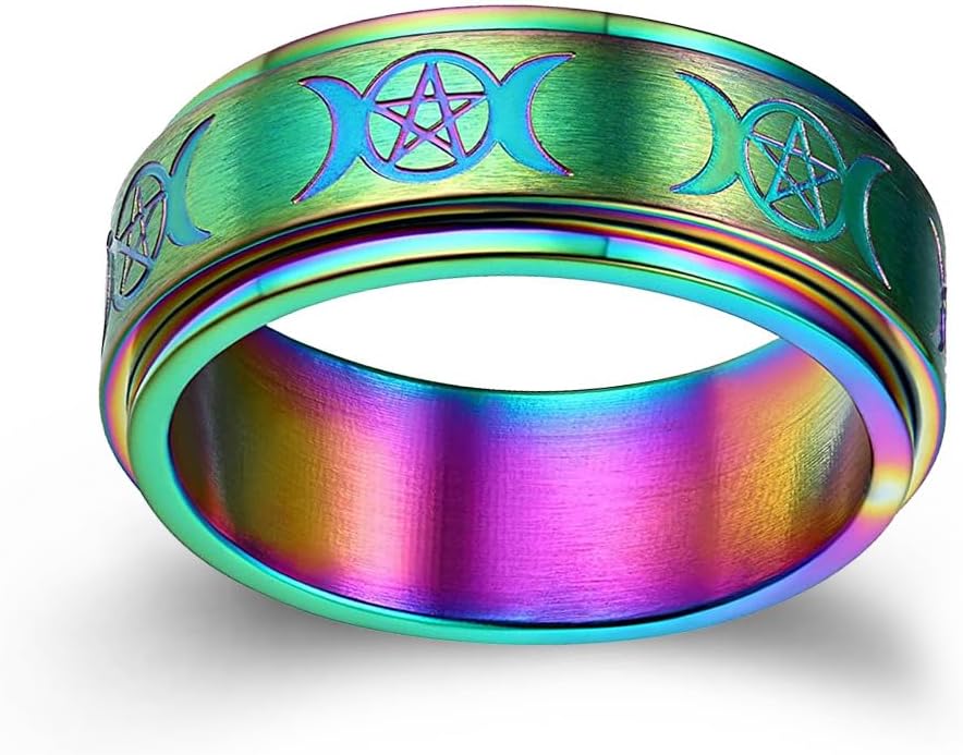 Fuqimanman2020 Goddess Pentagram Stainless Steel Wicca Pagan Triple Moon Spinner Band Ring Celtic Knot Rotatable Anxiety for Men Women Wedding Engagement Promise Jewelry
