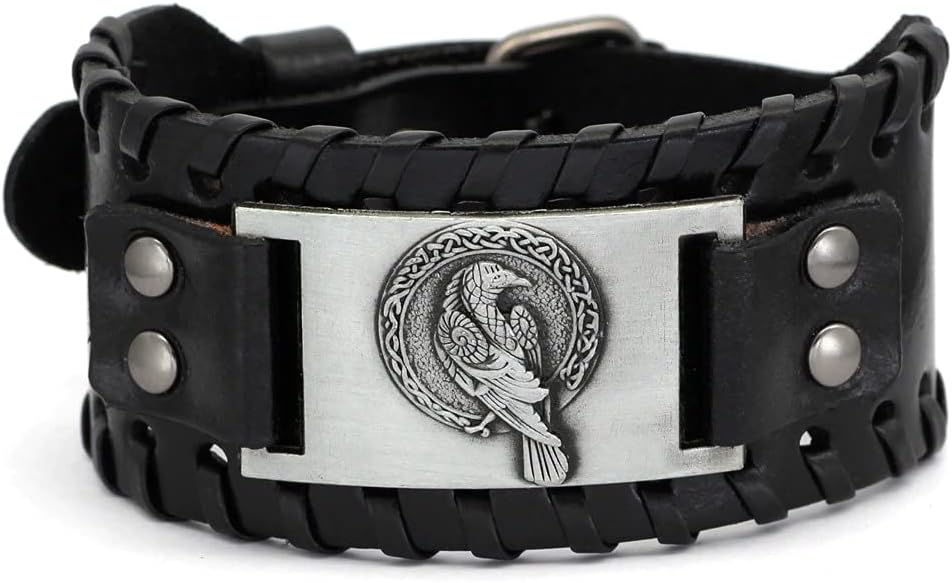 HAQUIL Viking Wiccan Egytian Black Brown Wide Leather Wristband Bracelet Ancient Medieval Jewelry Gift for Men