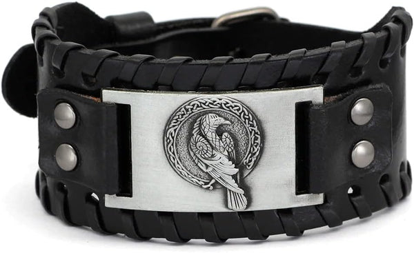 HAQUIL Viking Wiccan Egytian Black Brown Wide Leather Wristband Bracelet Ancient Medieval Jewelry Gift for Men