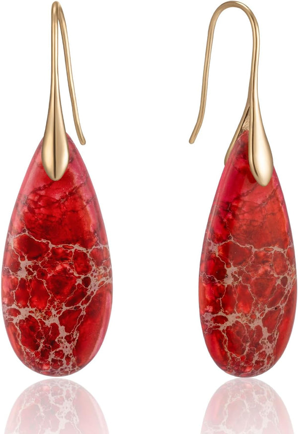Stone Fishhook Dangle Drop Earrings