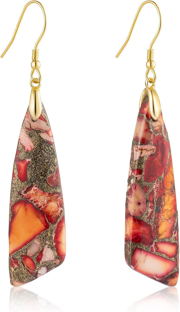 Jasper Stone Fishhook Drop Earrings