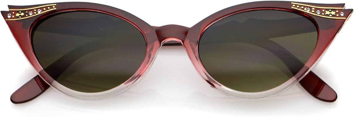 zeroUV 50s Vintage Cat Eye Sunglasses for Women UV400 Embellished with Rhinestones, Pinup Girl & Rockabilly Accessories 50mm