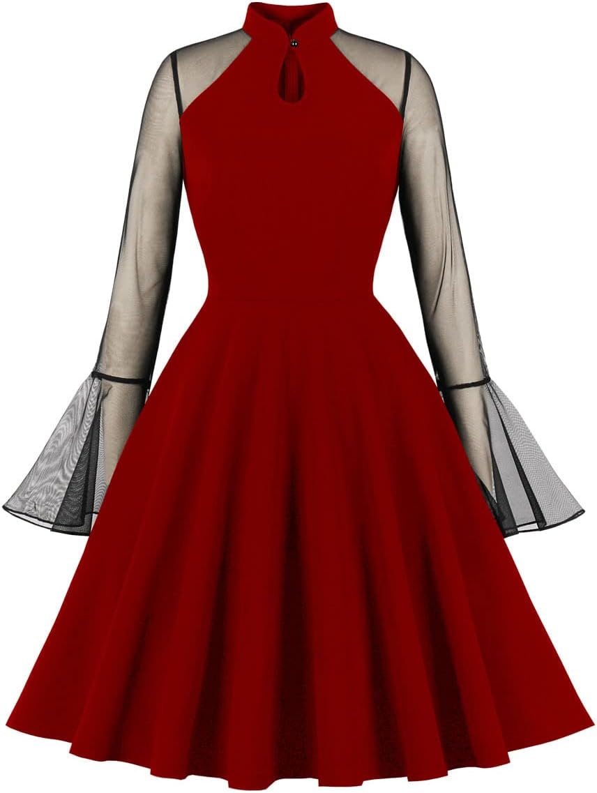 Women's Vintage Polka Dot 1950s Audrey Retro Rockabilly Prom Dress 50's 60's A-Line Cocktail Party Swing Dress