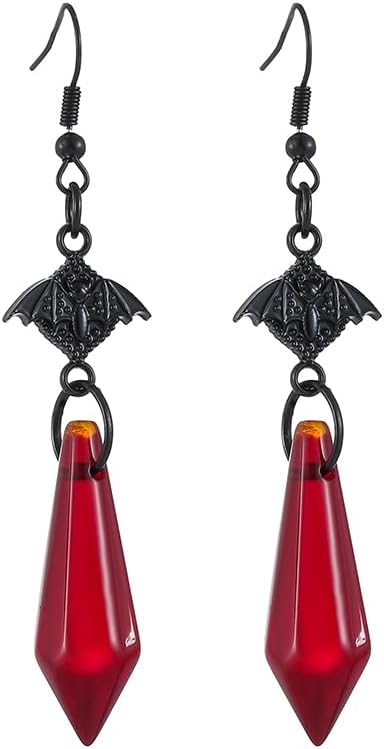 Gothic Dark Bat Dangle Earrings Red Black Crystal Gems Bat Earrings Punk Rock Style Bats Animal Earrings Halloween Costumes Earrings Jewelry for Women