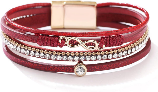 Fesciory Leather Wrap Bracelet for Women, Boho Western Layered Cuff Jewelry