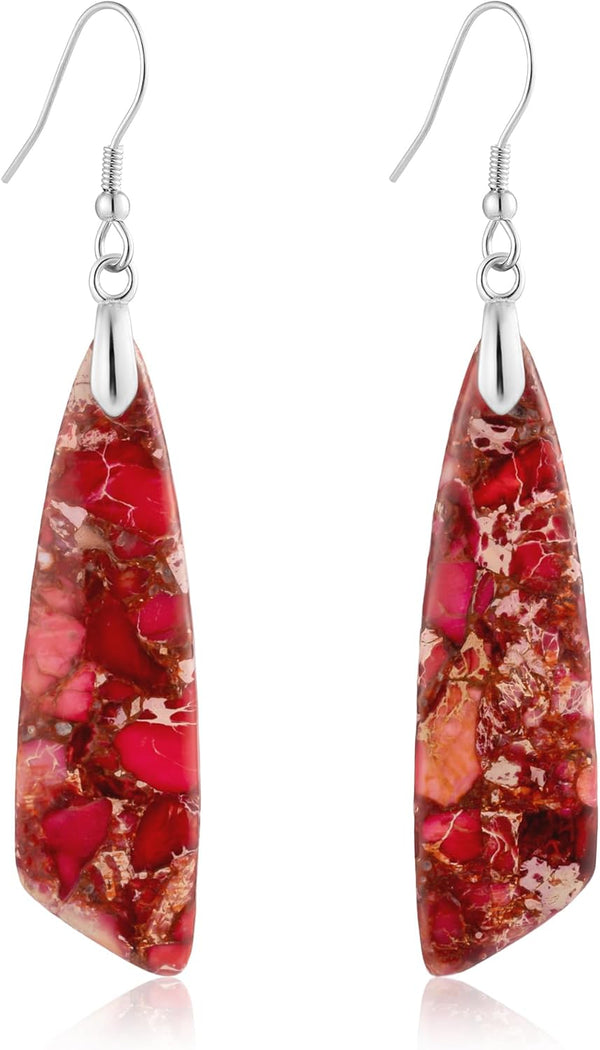 Jasper Stone Fishhook Drop Earrings