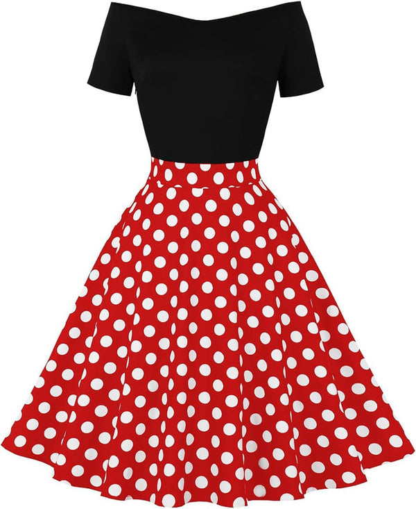 Vintage 1950s Retro Rockabilly Swing Polka Dot Cocktail Dress with Belt