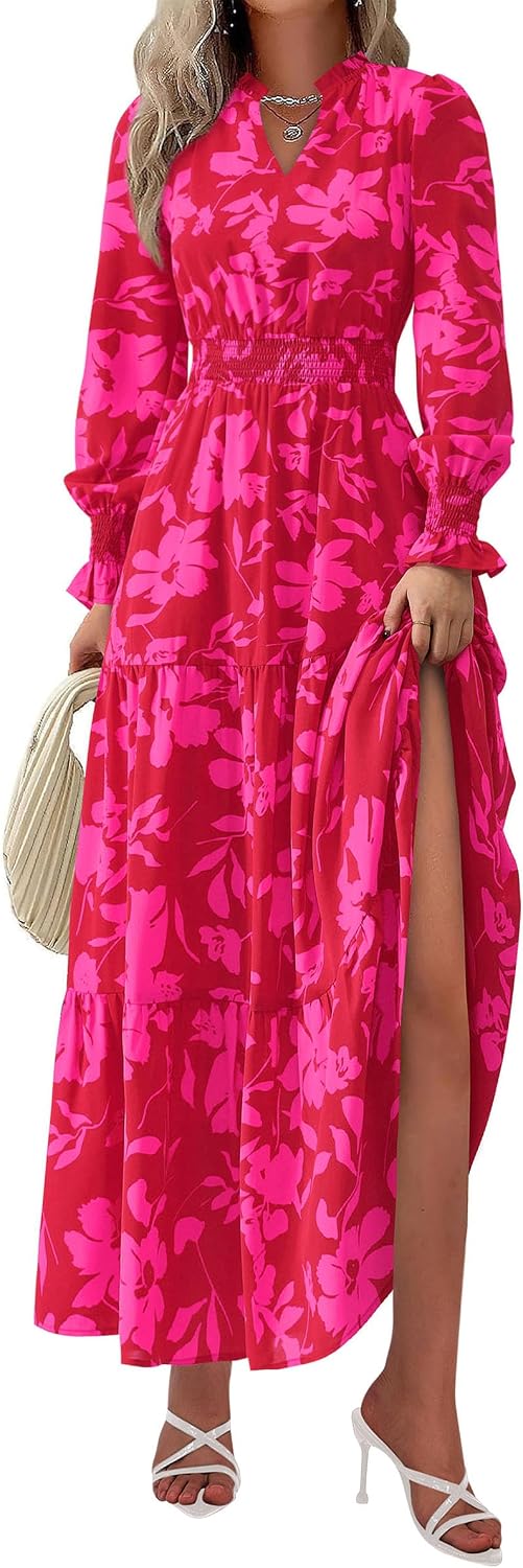 PRETTYGARDEN Women's Floral Maxi Dress Fall A Line Wedding Guest Dresses