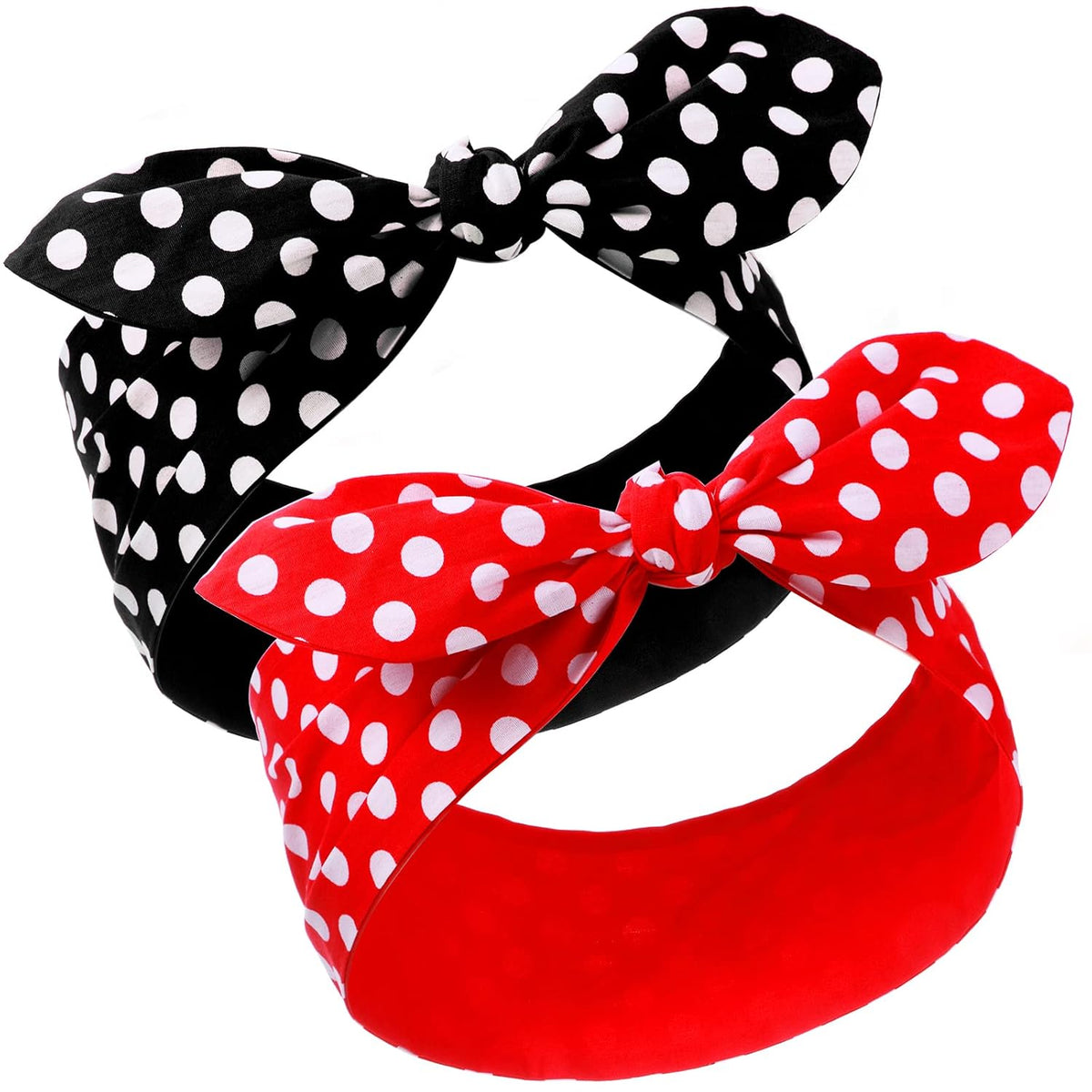 2 Pcs Polka Dot Headband, Halloween 50s Accessory(Red, Black,Small Dots)