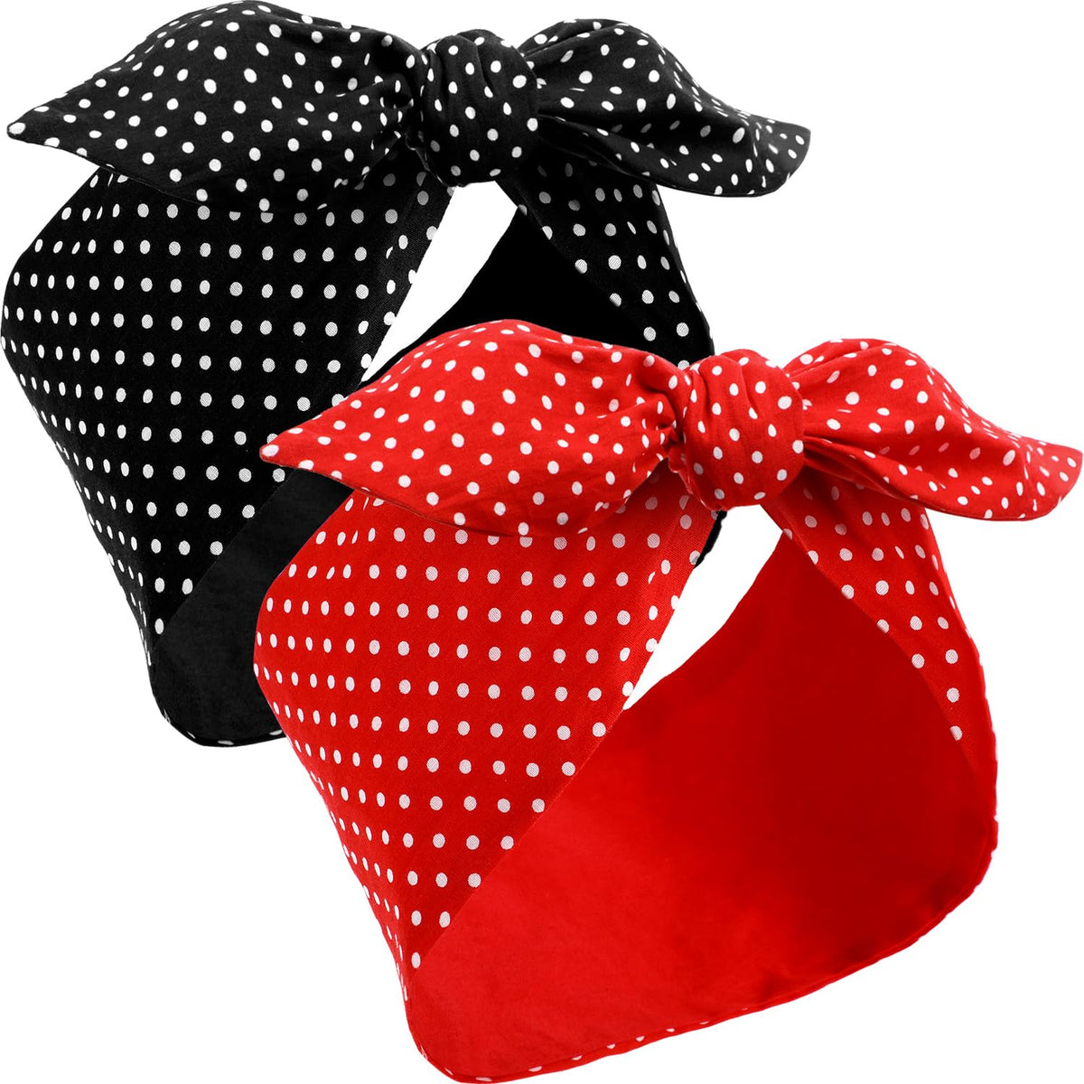 2 Pcs Polka Dot Headband, Halloween 50s Accessory(Red, Black,Small Dots)