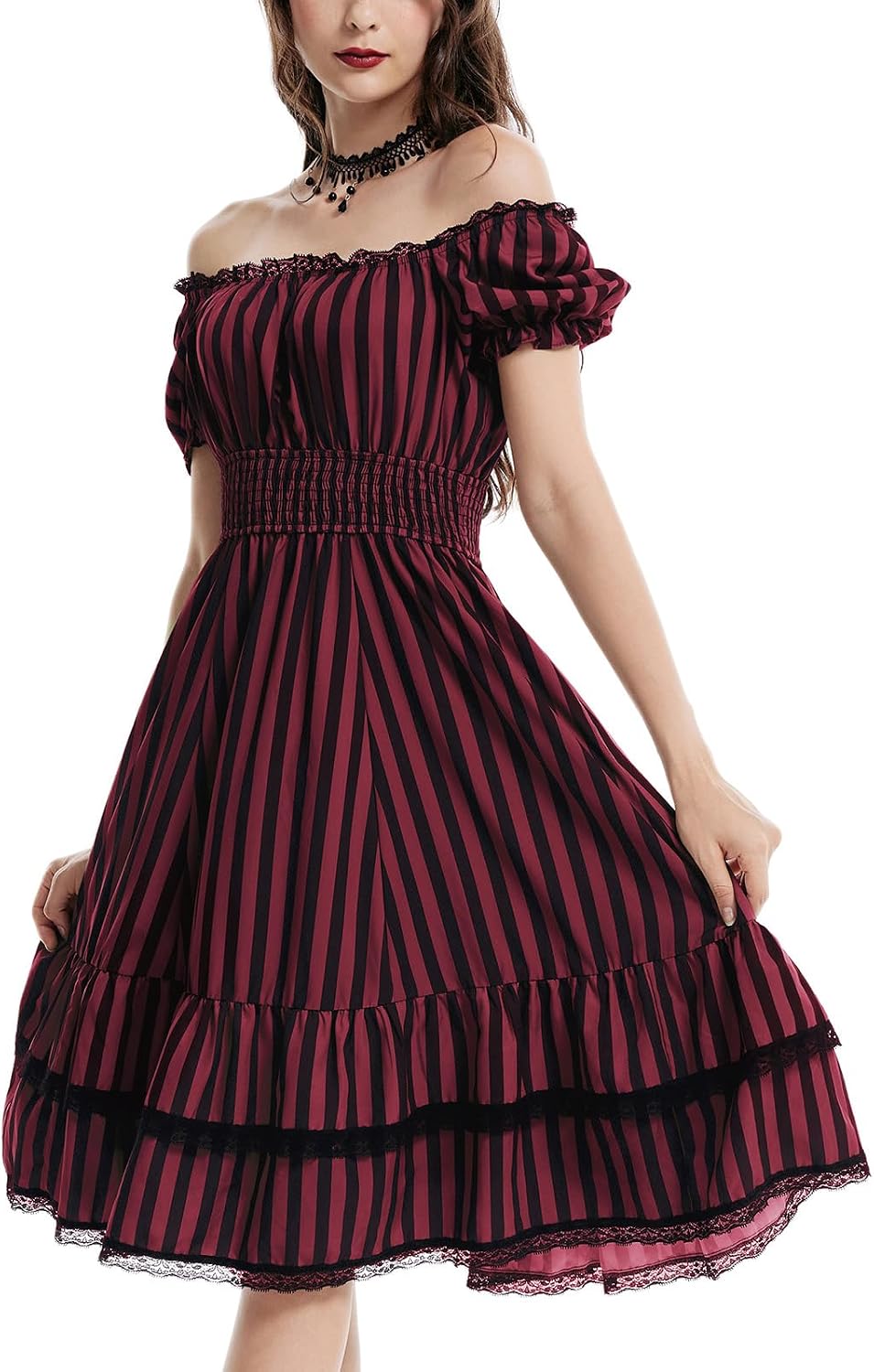 Scarlet Darkness Womens Gothic Pirate Corset A Line Midi Dress with Pockets