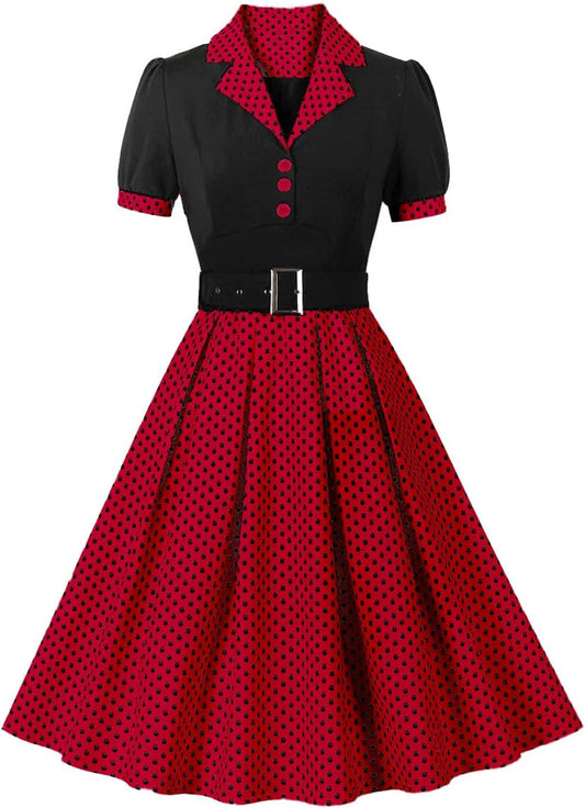 1950s Retro Short-Sleeve Swing Dress