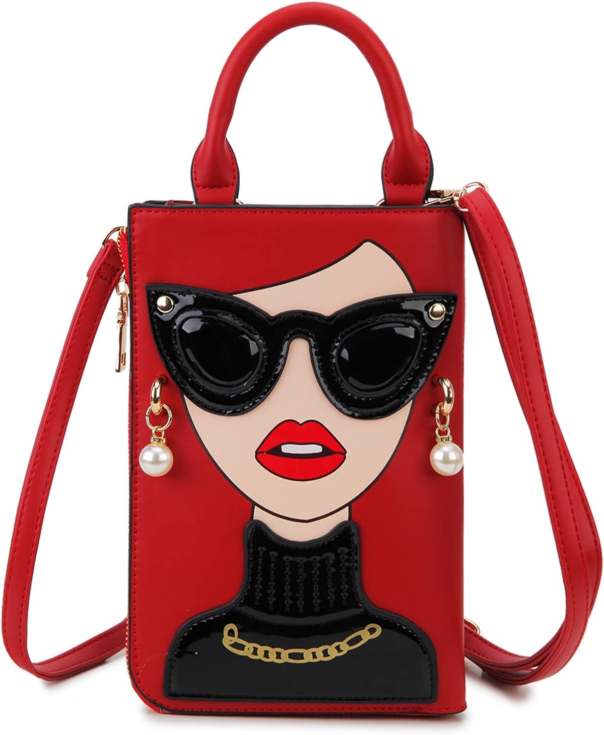 Women Novelty Lady Face Shoulder Bags Funky PU Leather Top Handle Satchel Handbags Clutch Purse for Women
