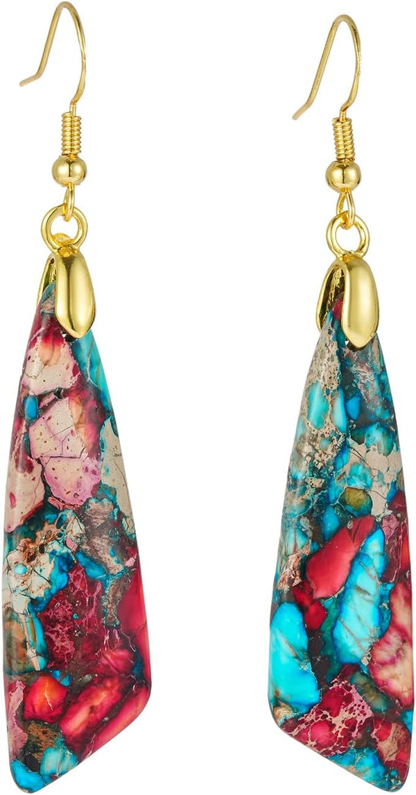 Natural Stone Long Drop Boho Earrings