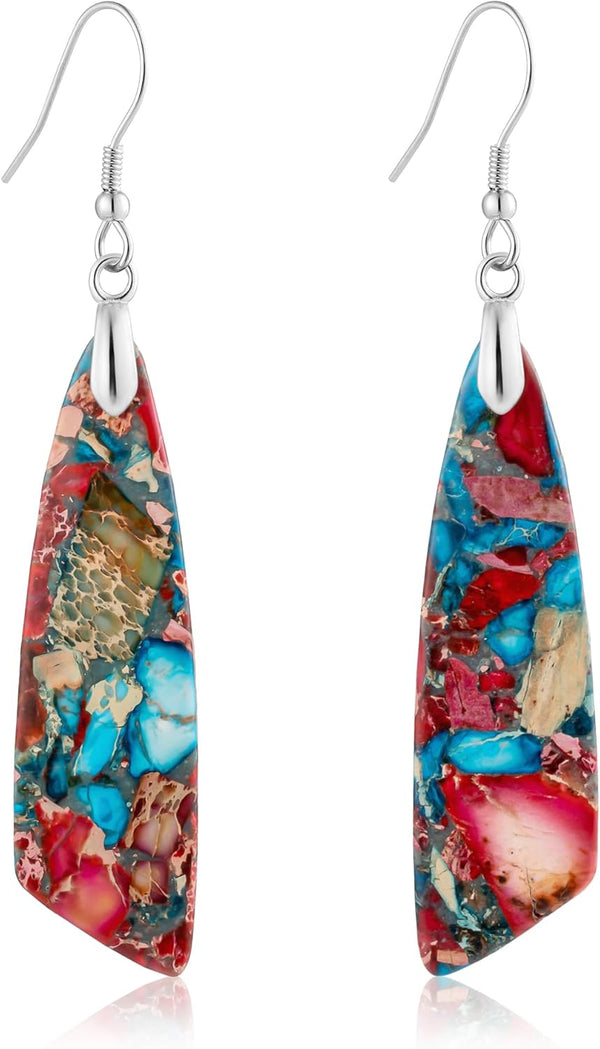 Jasper Stone Fishhook Drop Earrings