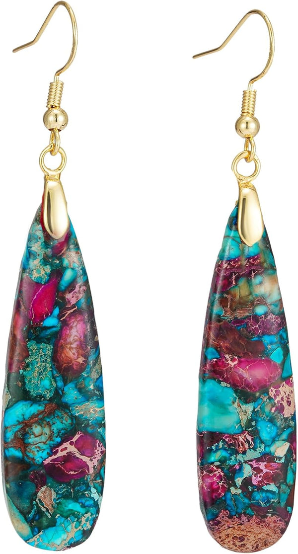 Natural Stone Long Drop Boho Earrings
