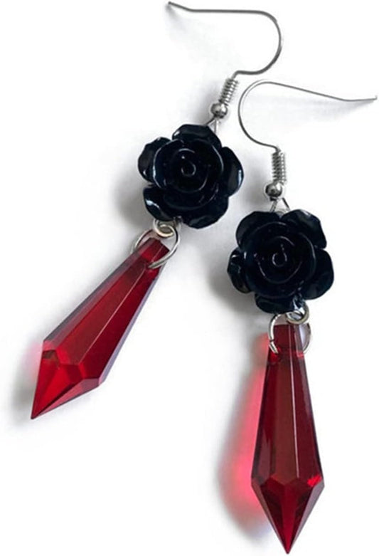 Gothic Dark Bat Dangle Earrings Red Black Crystal Gems Bat Earrings Punk Rock Style Bats Animal Earrings Halloween Costumes Earrings Jewelry for Women