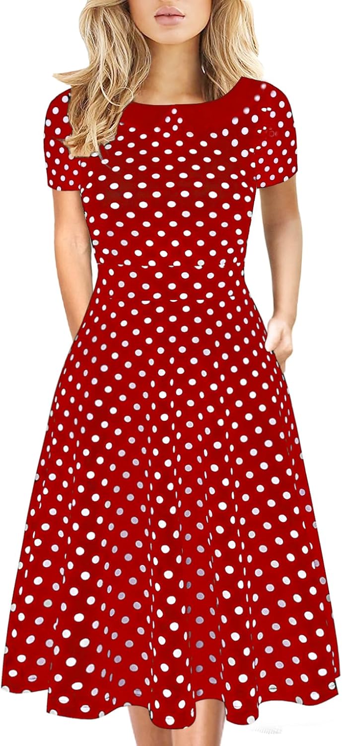 Women's Elegant Vintage Dresses Knee Length Casual Floral Print Work Party Peter Pan Collar A-Line Dress with Pockets 978