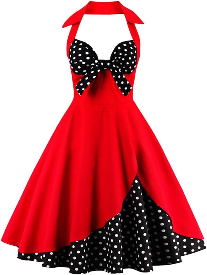 1950s Rockabilly Swing Dress — 50s Pinup Halterneck A-Line