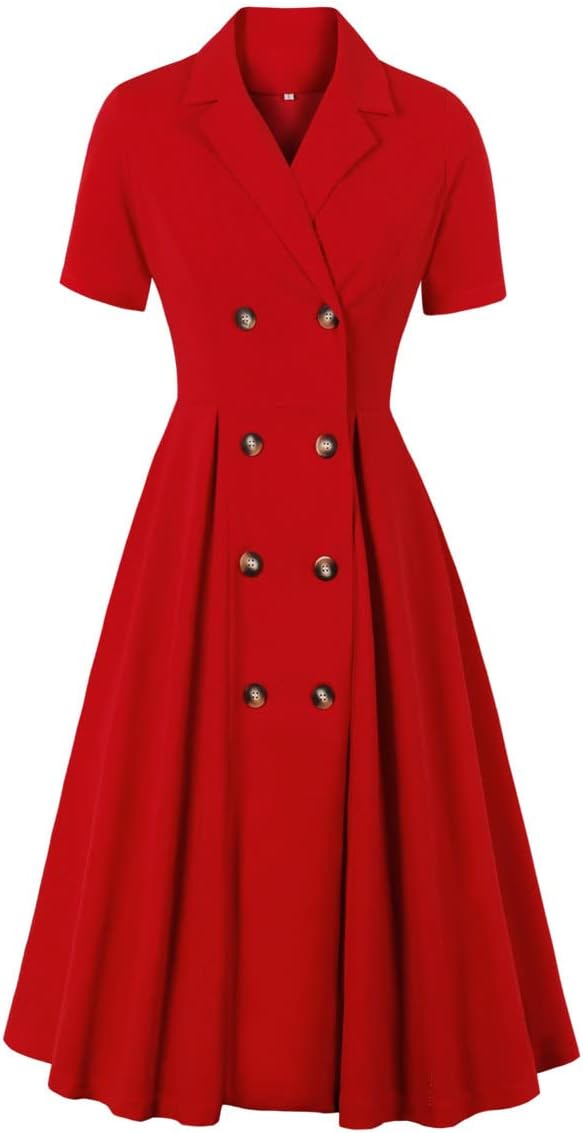 1950s Dresses for Women Vintage Rockabilly Retro Short Sleeve Tie Midi Dress Cocktail Party Evening Prom Gown