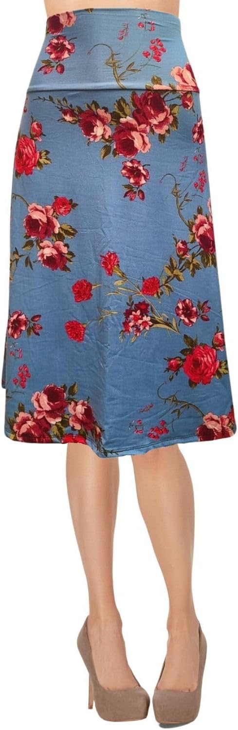 Women's A-Line Foldover Lightweight Flare Midi Pull On Closure Skirt