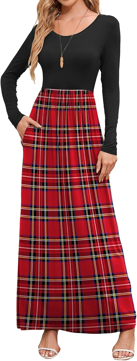 DEARCASE Women's Maxi Dress Long Sleeve Crewneck Empire Waist Long Dresses