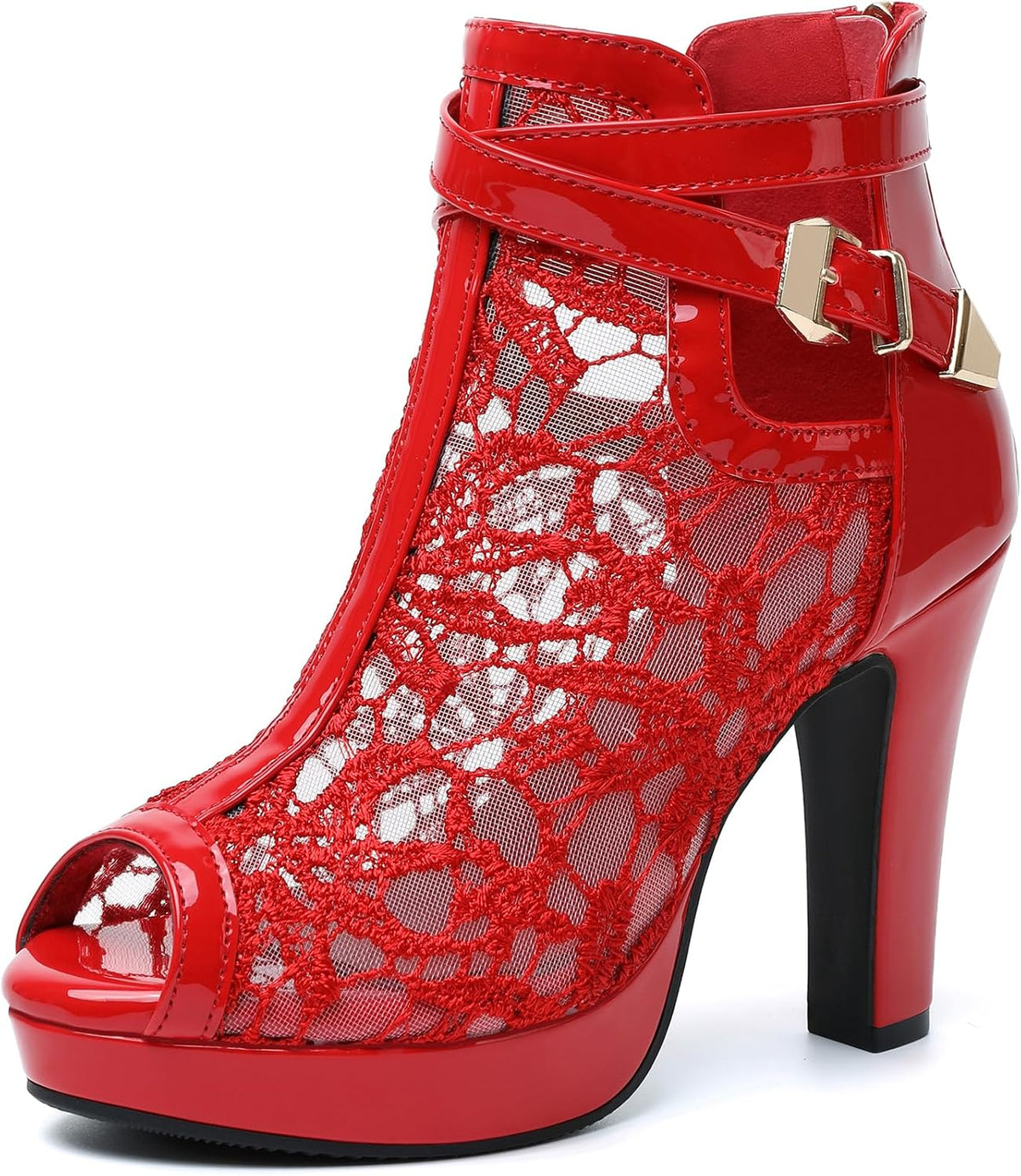 High Heel Boots for Women,Womens Platform Boot Heels Sexy Round Toe Lace UP High Heels Mid Calf Boots