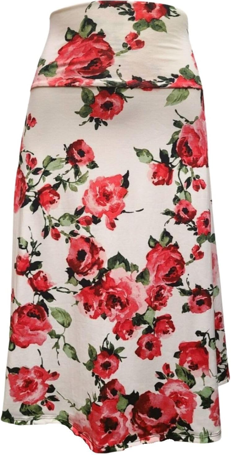 Women's A-Line Foldover Lightweight Flare Midi Pull On Closure Skirt