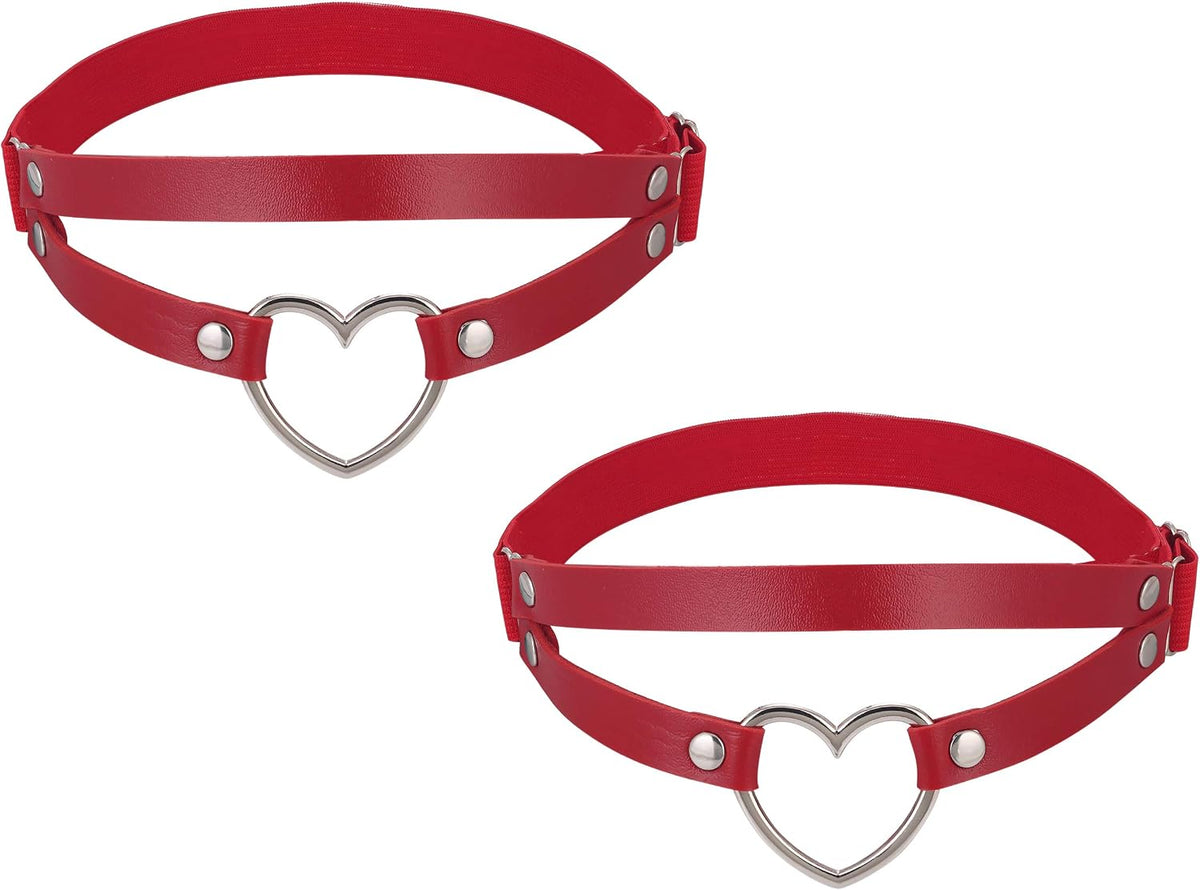 FM FM42 Multicolor PU Simulated Leather Women's Gothic Double Straps Heart O Ring Leg Thigh Elastic Garter Belt, One Pair