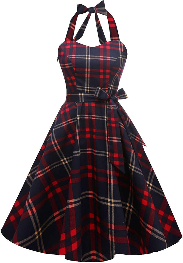 Topdress Women'sVintage Polka Audrey Dress 1950s Halter Retro Cocktail Dress
