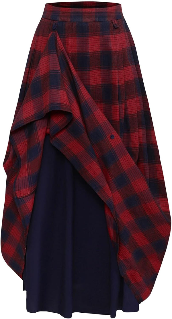 Scarlet Darkness Plaid Skirts for Women High Waist Layered Long Skirt