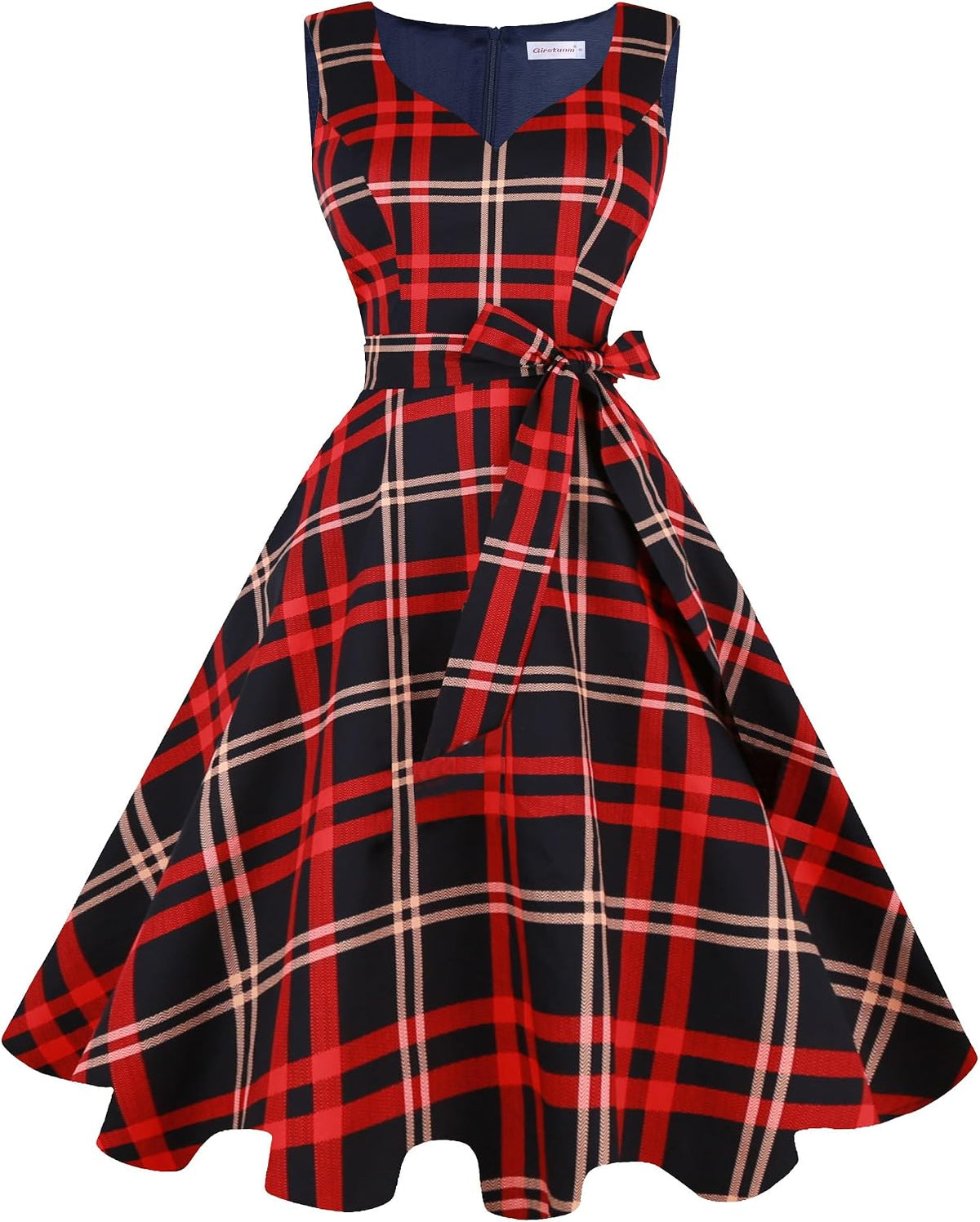 Girstunm 1950s Sleeveless Tea Party Swing Pockets Dress