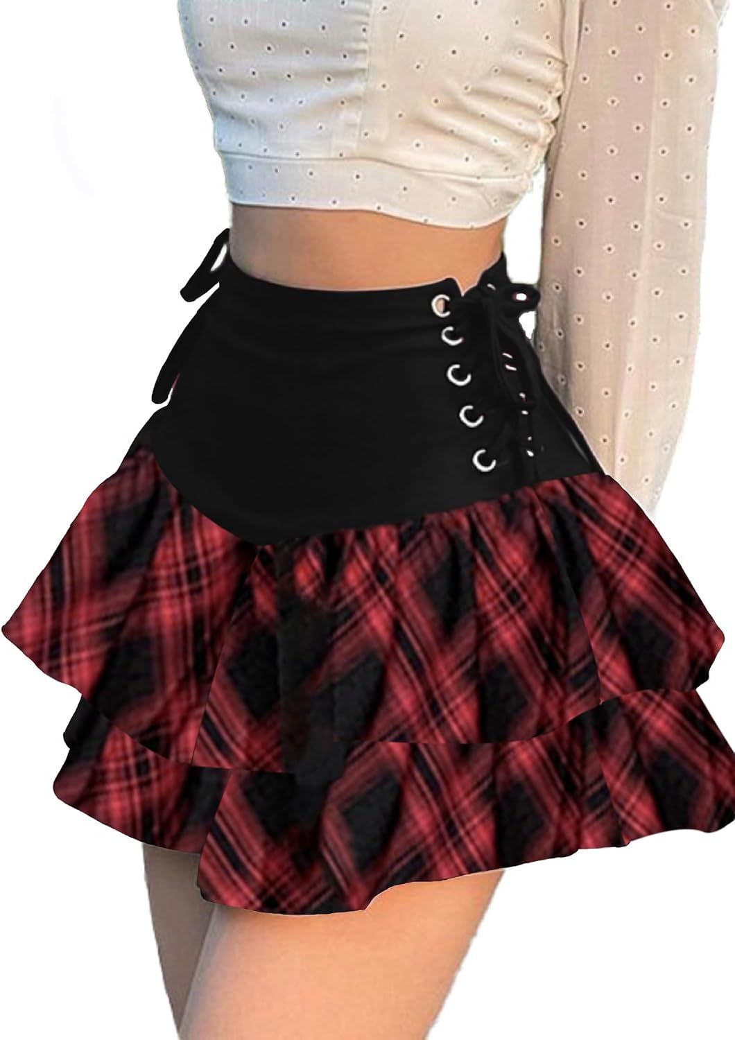 Womens Gothic Skirt Layered Ruffles Mini Emo Y2k Skirt Set