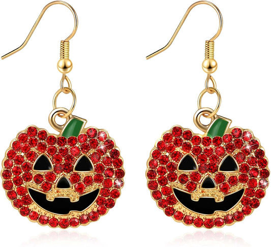 Halloween Earrings for Women Sparkly Rhinestone Pumpkin Dangle Earrings Jewelry Accessories for Halloween Costume Party