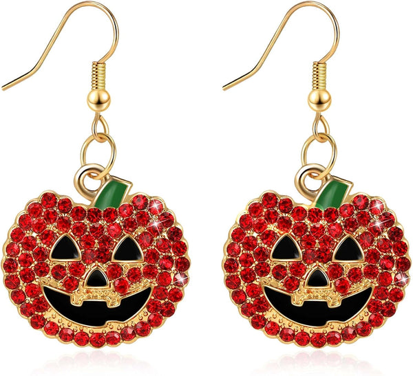 Halloween Earrings for Women Sparkly Rhinestone Pumpkin Dangle Earrings Jewelry Accessories for Halloween Costume Party