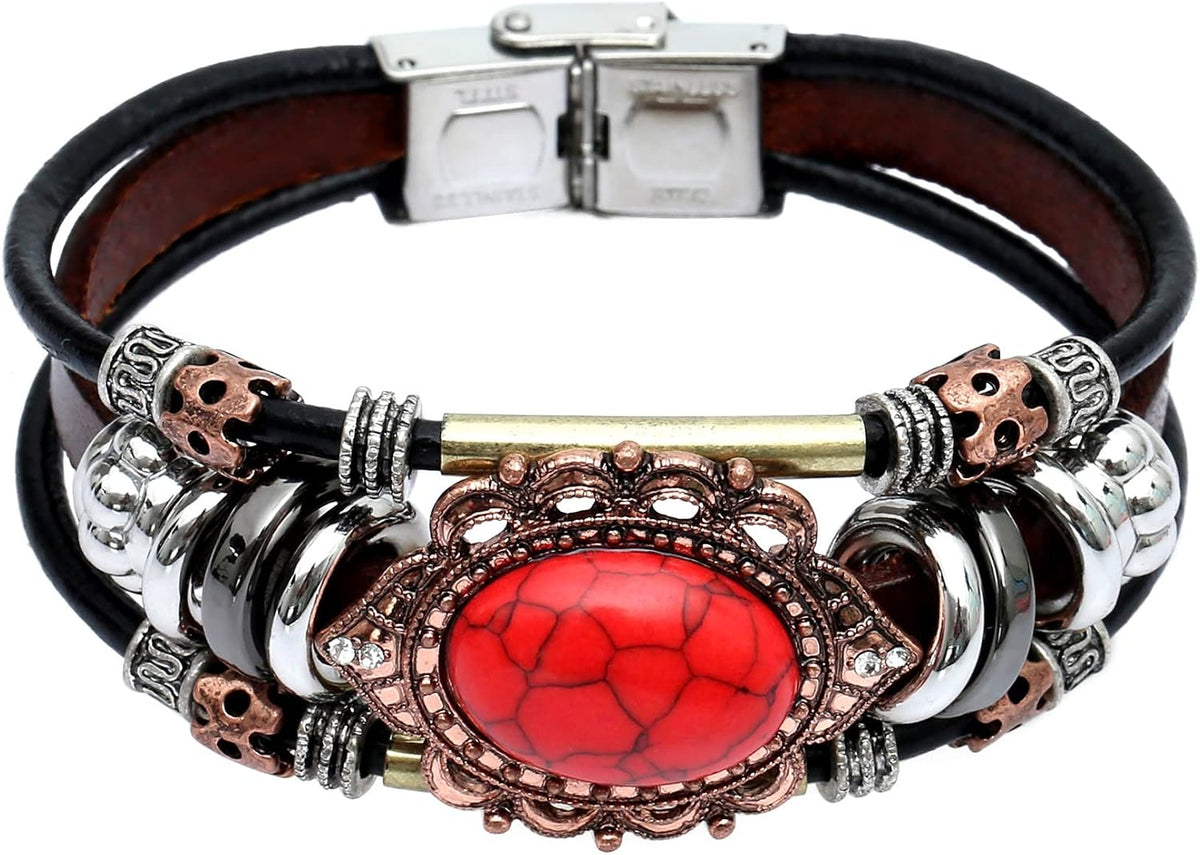 S SUSANN Leather Bracelets for Women Multilayer Bracelets for Women with Genuine Leather Layered Bracelets Boho/Bohemia Style Jewelry for Men and Woman Main image