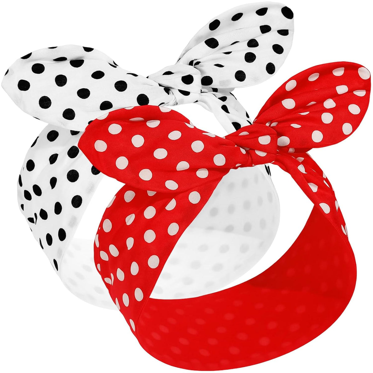 2 Pcs Polka Dot Headband, Halloween 50s Accessory(Red, Black,Small Dots)