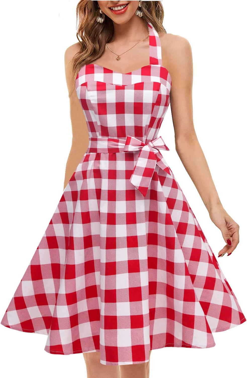 Topdress Women'sVintage Polka Audrey Dress 1950s Halter Retro Cocktail Dress Secondary image
