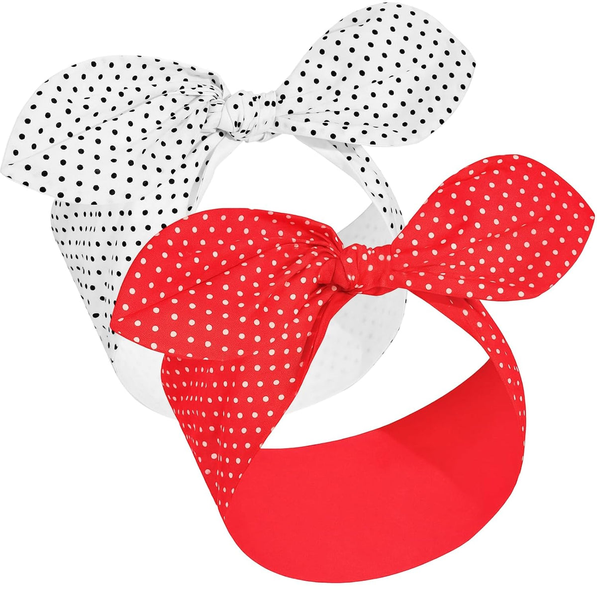 2 Pcs Polka Dot Headband, Halloween 50s Accessory(Red, Black,Small Dots)