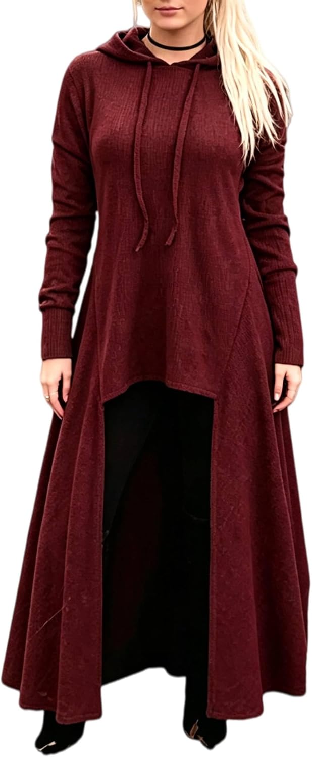 JMSUN Women Sweater Dress Hooded Costume High Low Drop Shoulder Longline Gothic Pullover Outfit