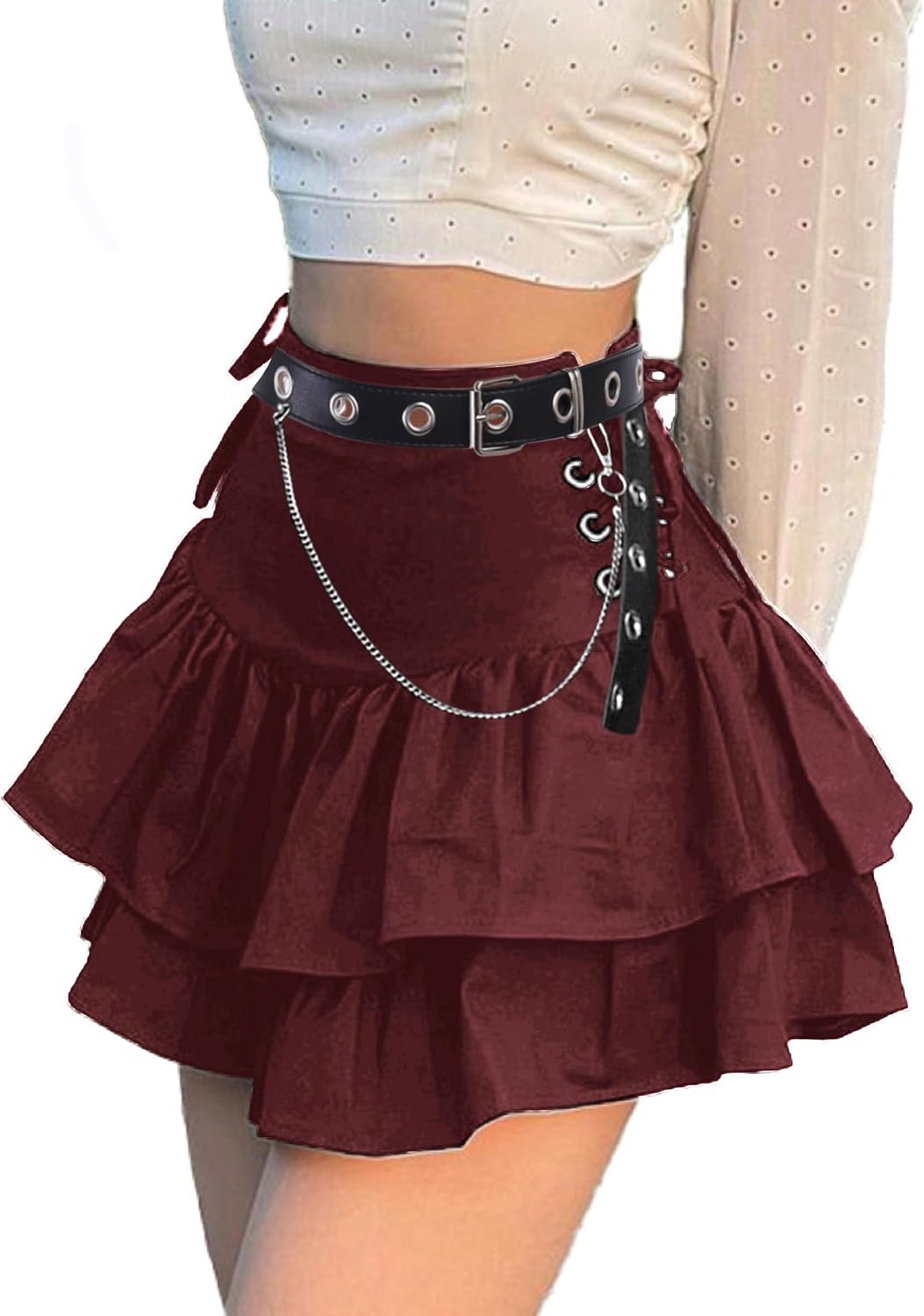 Womens Gothic Skirt Layered Ruffles Mini Emo Y2k Skirt Set