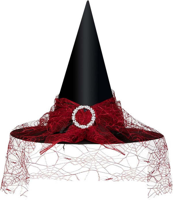 Edoneery Halloween Witch Hat for Women, Mesh Lace Cosplay Costume Accessory