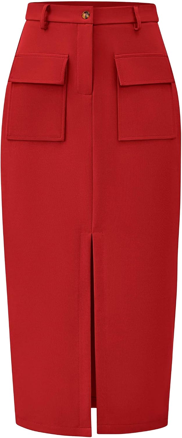 KIRUNDO Womens High Waist Cargo Midi Pencil Skirt