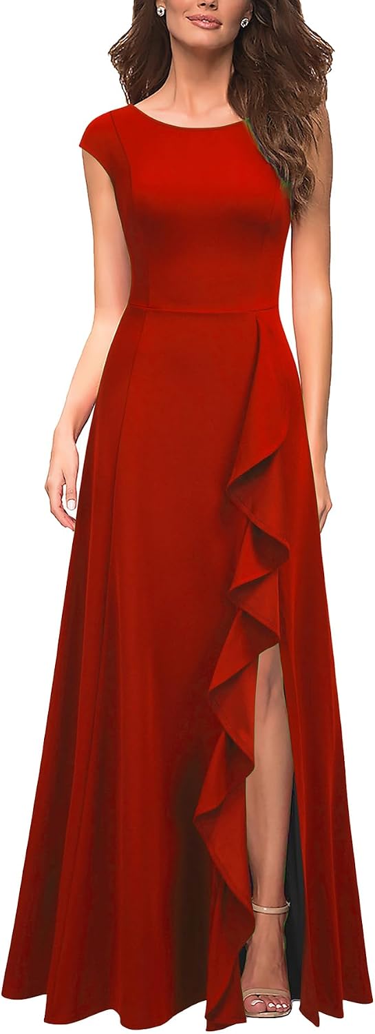 MUSHARE Women's Cocktail Dresses with Pockets Ruffled Sexy Split Party Long Formal Dress Main image