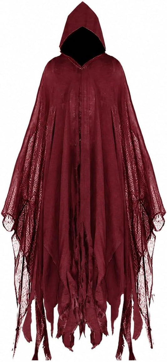Halloween Hooded Cloak Medieval Renaissance Cloak Wizard Robe with Hooded for Adult Linen Hooded Cloak