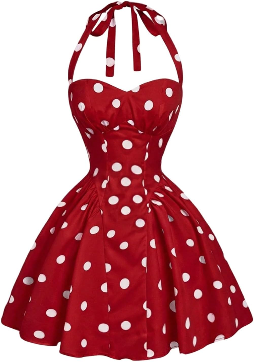 Women's Vintage 1950s Halter Neck Rockability Swing Dress Smocked Fit and Flare Sundress