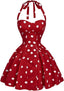 Women's Vintage 1950s Halter Neck Rockability Swing Dress Smocked Fit and Flare Sundress