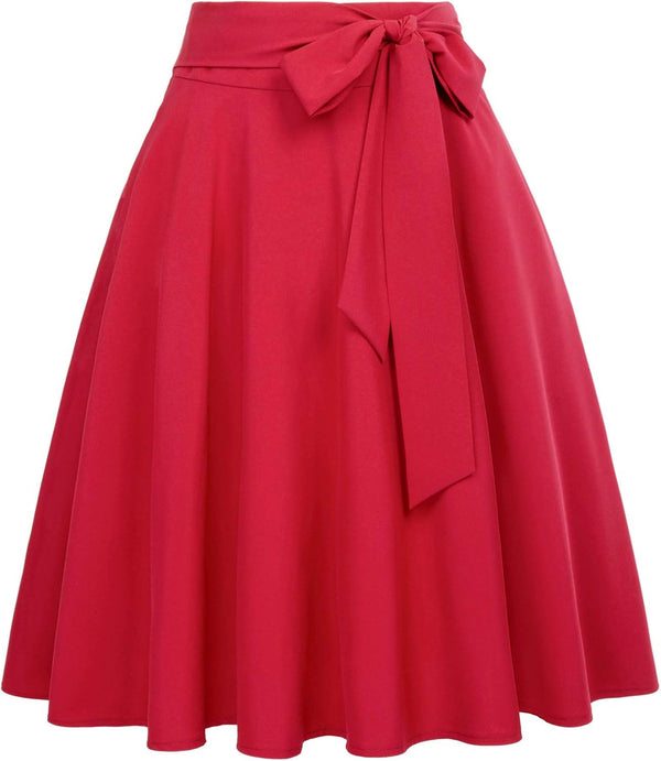 Belle Poque Women's High Waist A-Line Pockets Skirt Skater Flared Midi Skirt Vinage Skirt