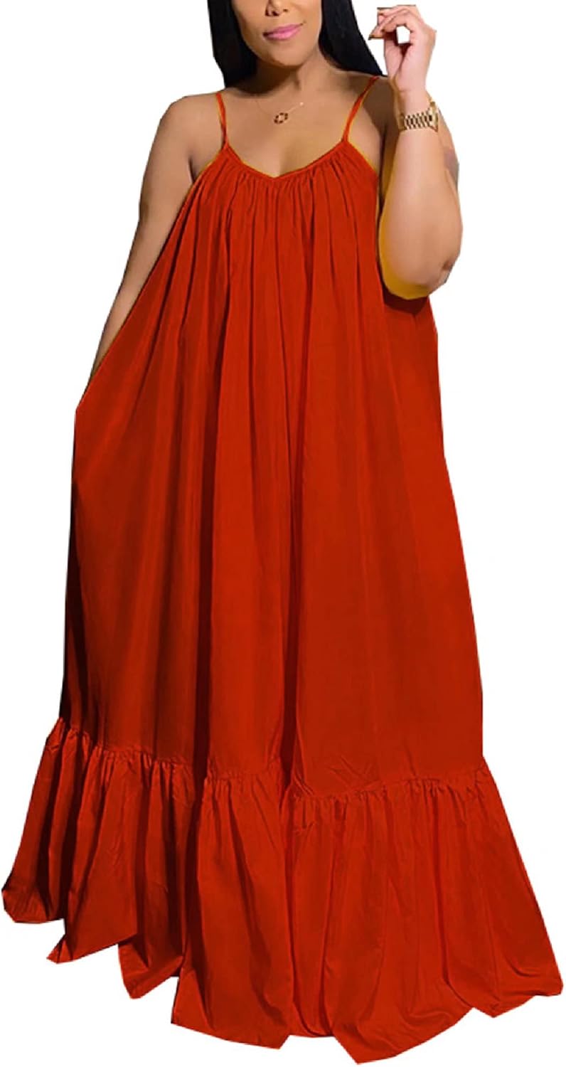 Women's Spaghetti Strap Oversized Loose Beach Long Maxi Swing Dress