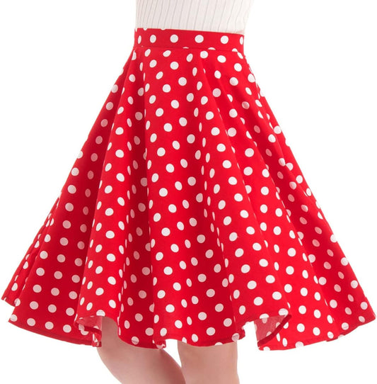 50s Vintage Polka Dot A-Line Pleated Midi Swing Skirt